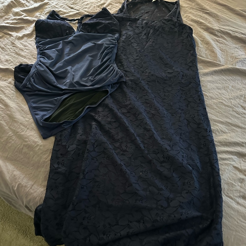 Tommy Bahama Navy Blue Tankini and Covet-up Set